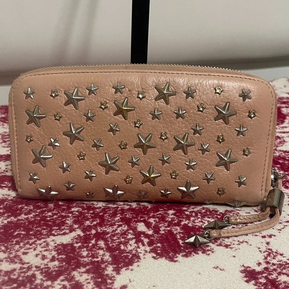 Jimmy Choo Studded Peach Leather Wallet